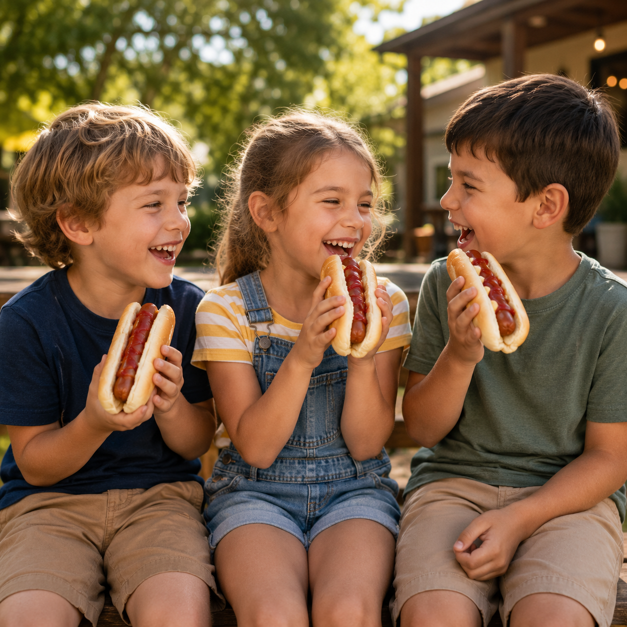 Children Eating Hot Dogs